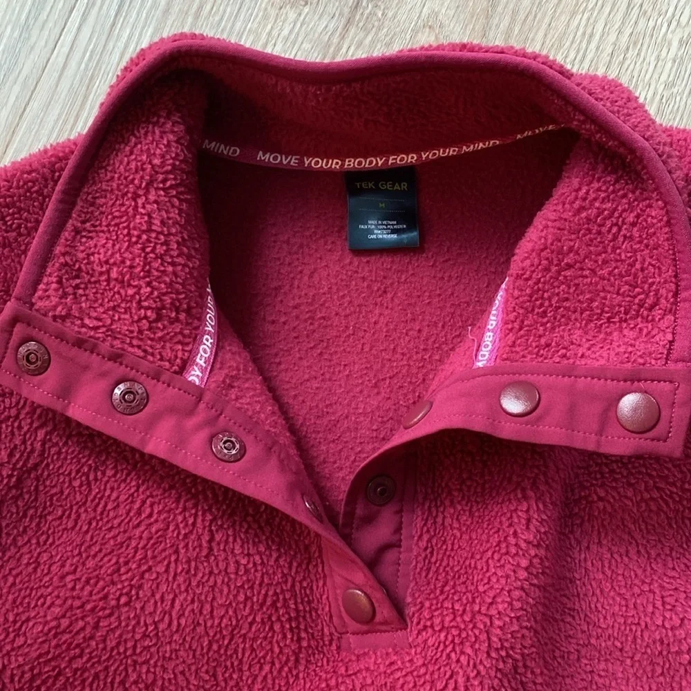 Tek Gear Color Block Pink Fleece Pullover Quarter Neck with  snaps - Picture 2 of 9